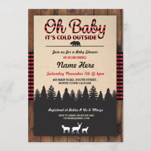 Oh Baby Lumberjack Red Baby shower Invitation