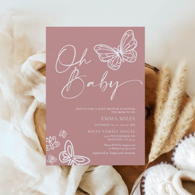 Oh Baby Minimalist Baby shower rose Invitation (Créateur téléchargé)