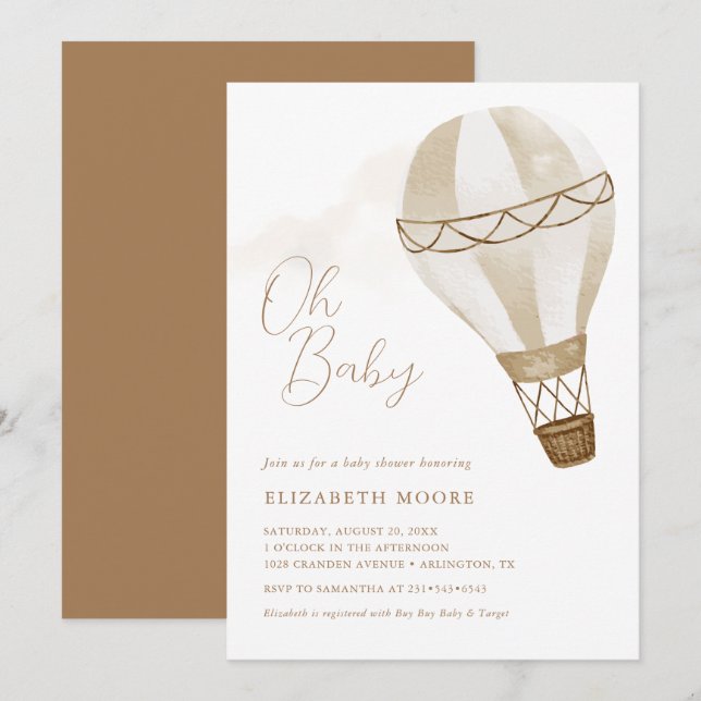 Oh Baby Neutral Hot Air Balloon | Invitation (Devant / Derrière)