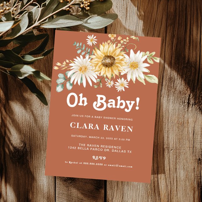 Oh Baby Neutre Baby shower Floral Invitation (Créateur téléchargé)