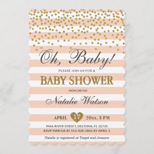 Oh Baby Peach Gold Baby shower Invitation neutre