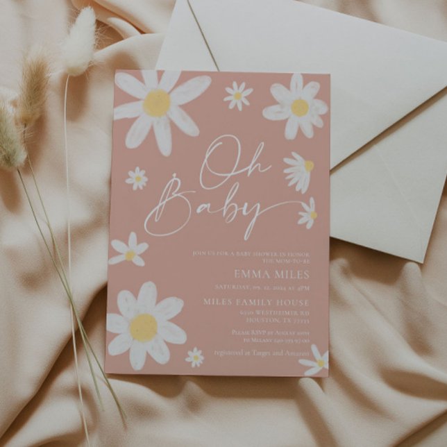 Oh Baby Pink Daisy Baby shower Invitation (Créateur téléchargé)
