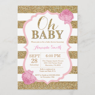 Oh Baby Pink et Baby shower d'or Invitation
