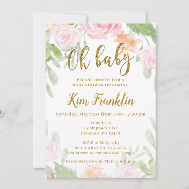 Oh Baby Pink et Baby shower d'or Invitation (Devant)