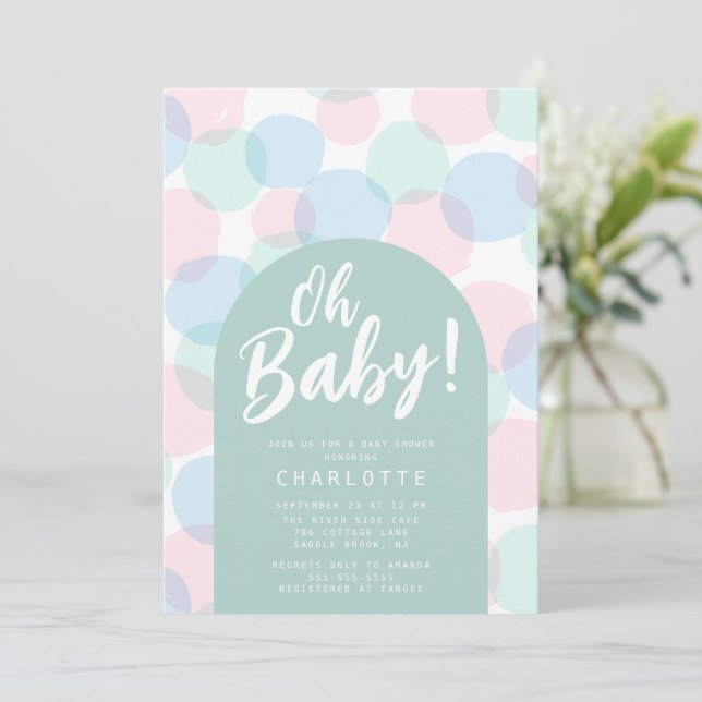 Oh Baby Pois Baby shower Invitation (Debout devant)