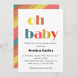 Oh Baby Retro Rainbow Baby shower Invitation