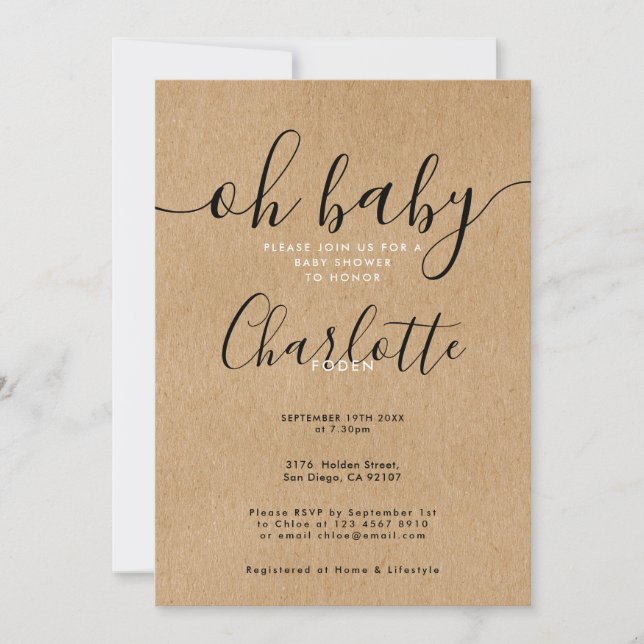 Oh Baby Rustique Kraft Faire-Part de Naissance / B (Devant)