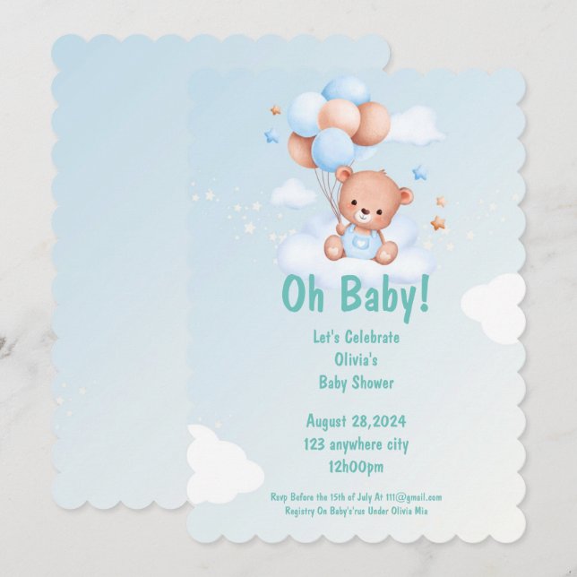 OH BABY SHOWER BÉBÉ INVITATION POUR LES GARÇONS (Devant / Derrière)