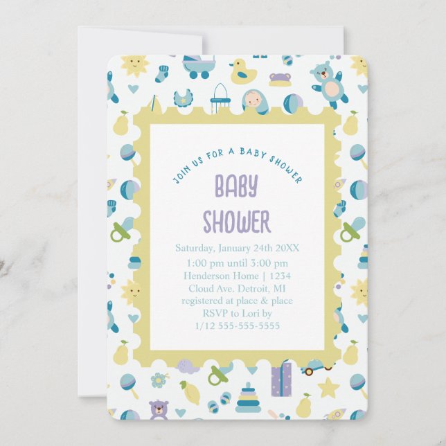 Oh Baby shower Blue Invitation (Devant)