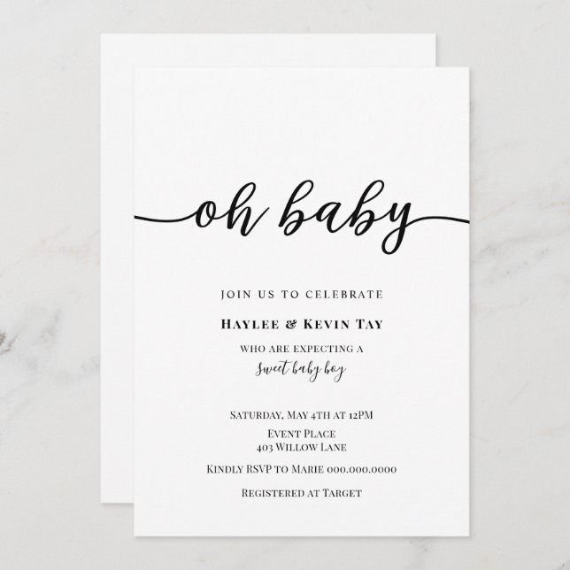 Oh Baby shower invitation (Devant / Derrière)