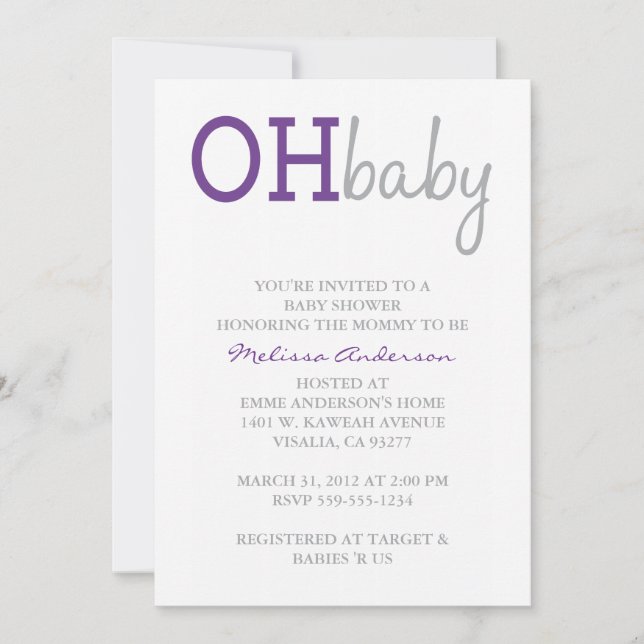 Oh Baby shower Invitation (Devant)