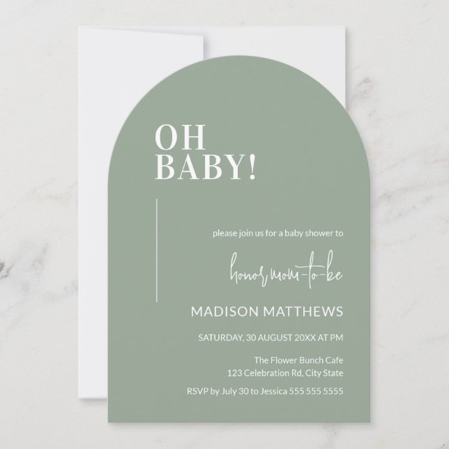 Oh Baby shower Invitation Arch Design Vert (Devant)