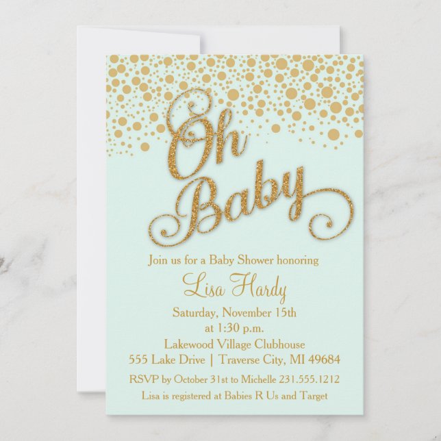 Oh Baby shower Invitation | Monnaie et Parties sci (Devant)