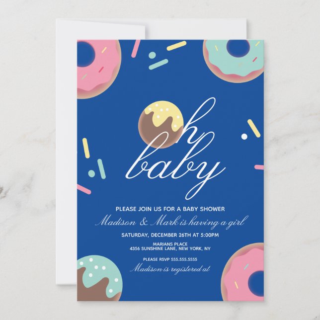 Oh Baby shower Sweet Cake Pop Donut Invitation (Devant)