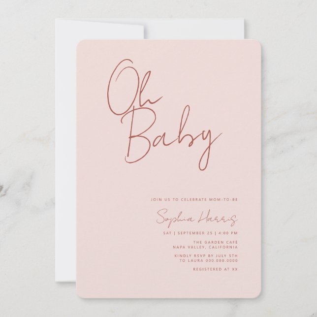 Oh Baby Soft Blush Pink Invitation minimale (Devant)