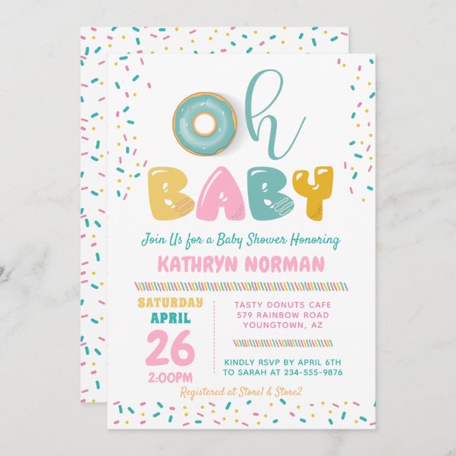 Oh Baby Sprinkle Donut Baby shower Invitation (Devant / Derrière)