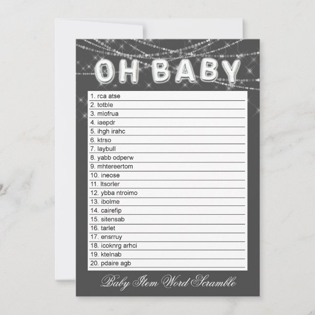 Oh Baby String Light | Gray Word Scramble Jeu (Devant)