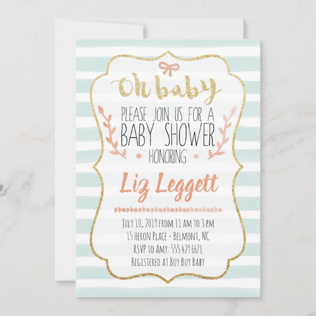 Oh Baby Watercolor Baby shower Invitation (Devant)