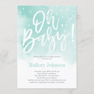 Oh Baby Watercolor Baby shower Invitation Bleu