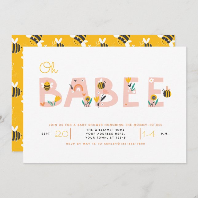 Oh Baby Yellow Bee Baby shower Invitation (Devant / Derrière)