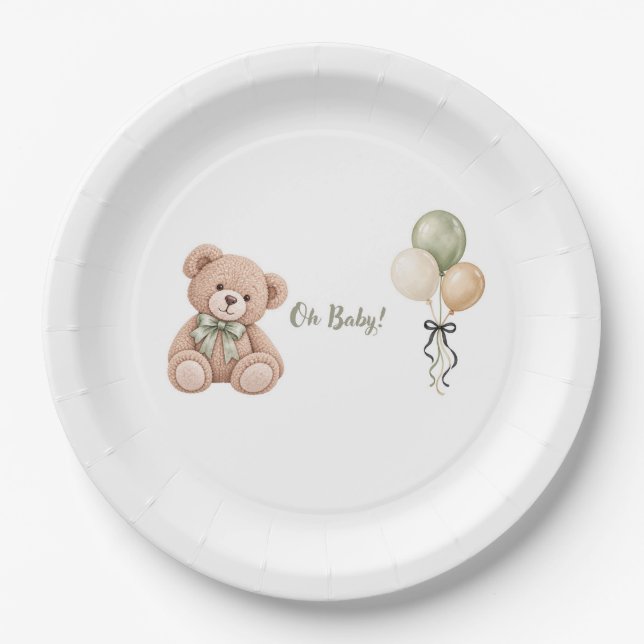 Oh Bébé ! Assiettes en Papier Fête Bébé Ours en Pe (Devant)