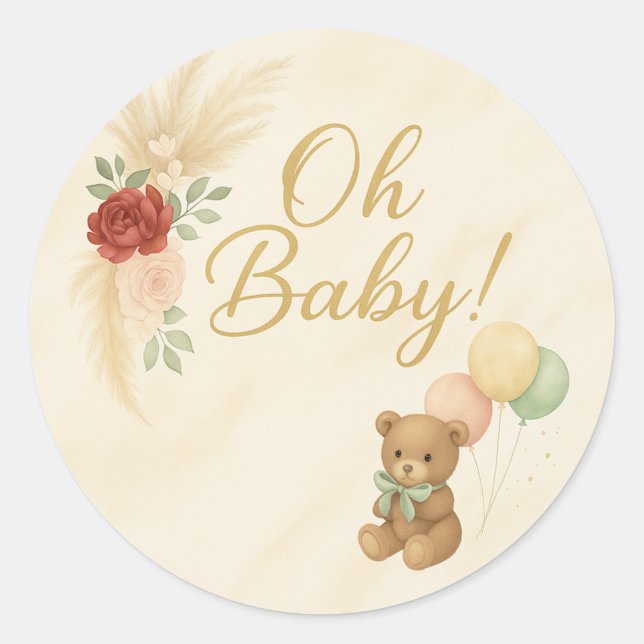 Oh Bébé ! Autocollant pour Baby Shower Teddy Bear  (Devant)