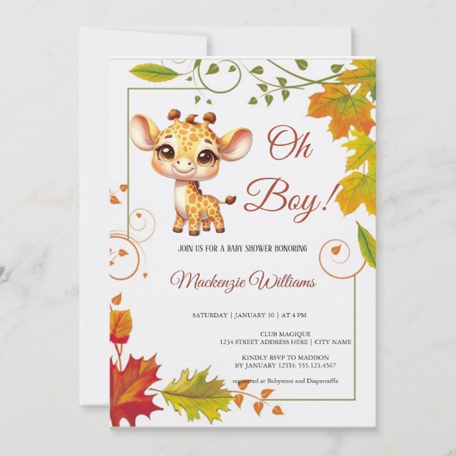 oh bébé babyshower girafe invitation (Devant)