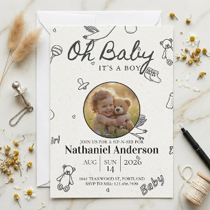 Oh Bébé C'est Un Garçon Invitation Photo Sip N See