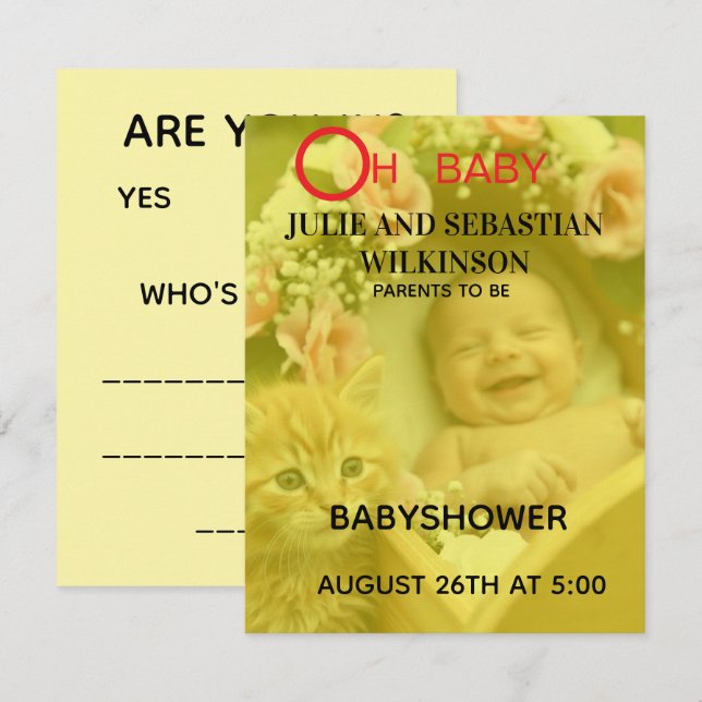 Oh Bébé Chat Photo Invitation Bébé Shower Image (Devant / Derrière)