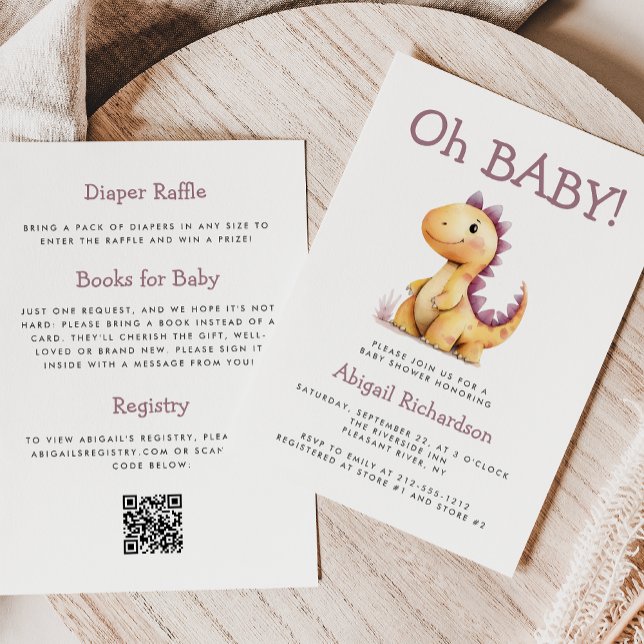 Oh Bébé Dinosaure Orange Violet Mignon Invitation  (Créateur téléchargé)