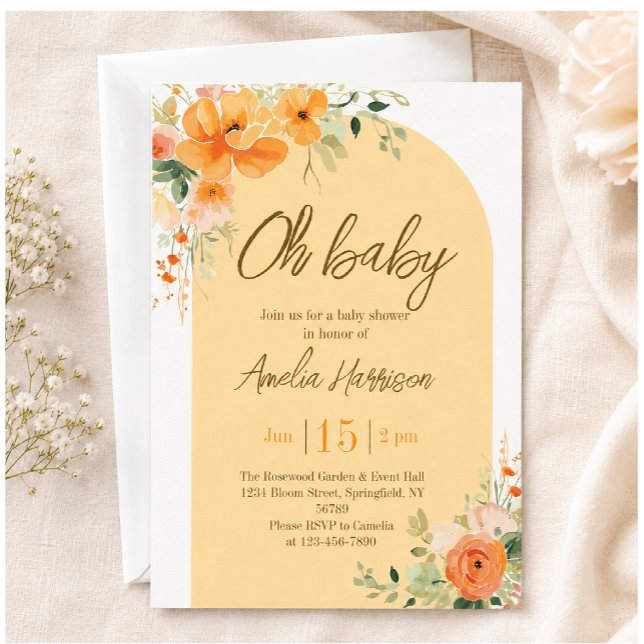 Oh Bébé ! Élégante invitation à la baby shower flo (Créateur téléchargé)