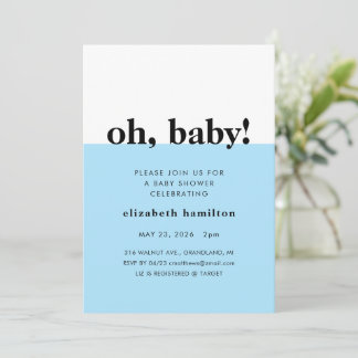 Oh Bébé ! Faire-part de Baby Shower Bleu et Blanc