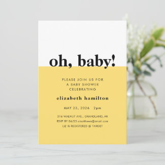 Oh Bébé ! Faire-part de Baby Shower jaune et blanc