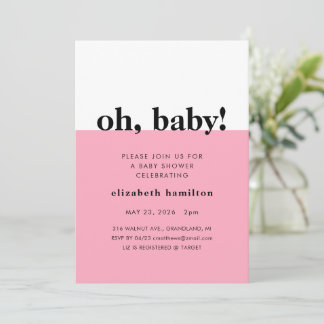 Oh Bébé ! Faire-part de baby shower rose et blanc