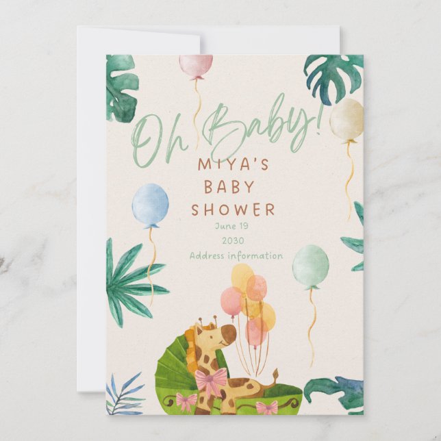 Oh Bébé ! Invitation à la Baby Shower Jungle Safar (Devant)