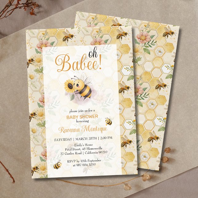 Oh Bébé Invitation Fête de Naissance en Nid d'Abei (Créateur téléchargé)