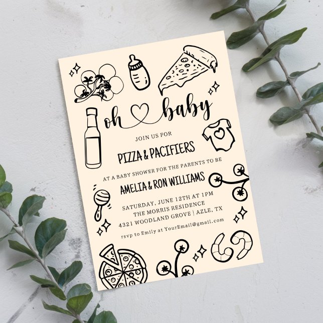 Oh Bébé Pizza + Tétines Invitation à la Baby Showe (Créateur téléchargé)