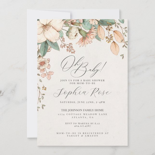 Oh Bébé rose fleur sauvage baby shower floral fill (Devant)