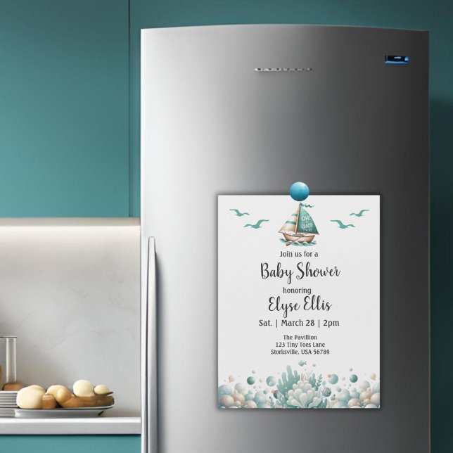 "Oh, bébé" Rustique Baby shower bleu marine ("Oh, Baby" Baby Shower Magnetic Invitation)