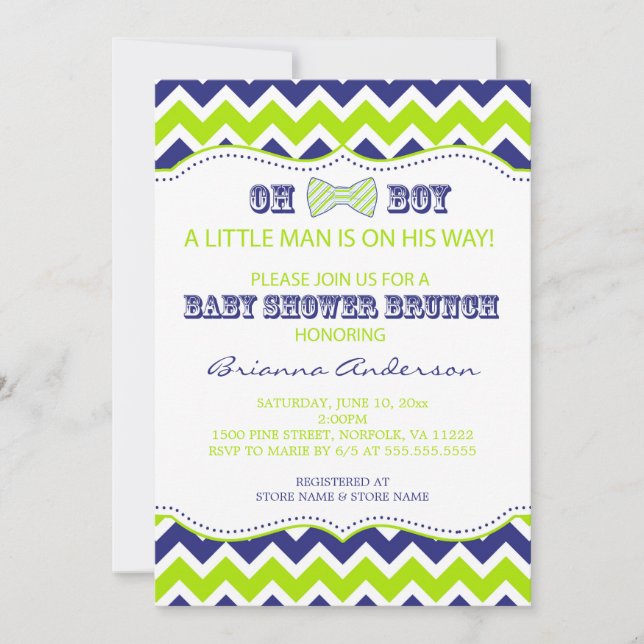 OH BOW Bow Cravate Baby shower Invitation (Devant)