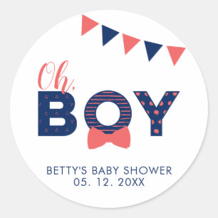 Oh Boy Baby Shower   Autocollant de remerciement p