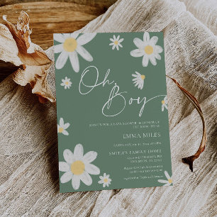 Oh Boy Baby shower Invitation Daisy Sage Green