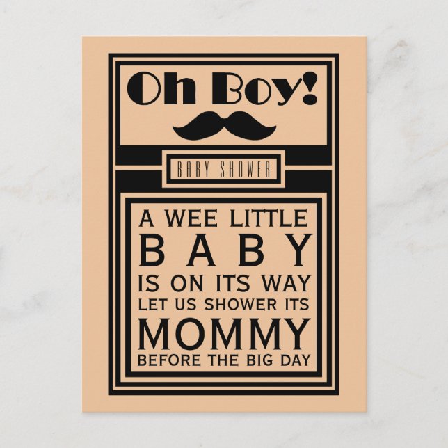 Oh Boy Black Mustache Baby shower Invitation (Devant)