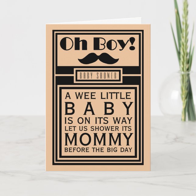 Oh Boy Black Mustache Baby shower Invitation (Devant)