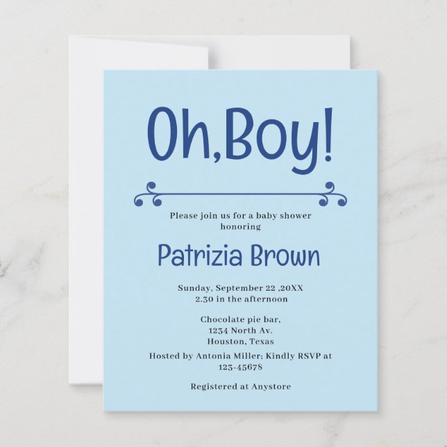 Oh Boy Blue Baby Shower  Invitation (Devant)