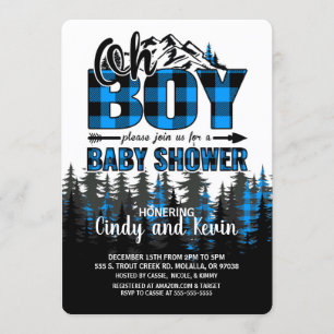 Oh Boy Blue Plaid Lumberjack Shower Invitation
