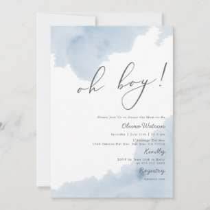 Oh Boy Blue Watercolor Baby shower Invitation