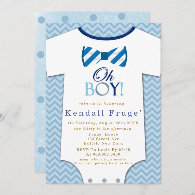 Oh Boy Bow Cravate Bodysuit Baby Shower Invitation (Devant / Derrière)