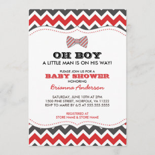 OH BOY Bowtie baby shower invitations / gris rouge