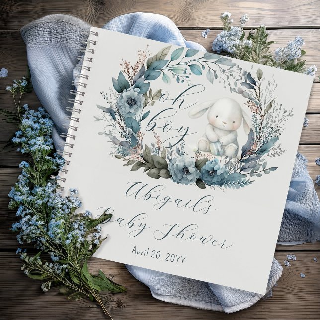 Oh Boy Bunny Blue Floral Baby shower Livre d'Invit (Bunny Rabbit and Blue Floral Wreath Boy Baby Shower Guest Book Notebook - "Oh Boy" Bunny Collection)